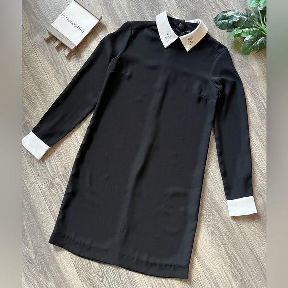 Victoria Beckham for target bunny collar long sleeve black shift dress. Size XS - Picture 6 of 13